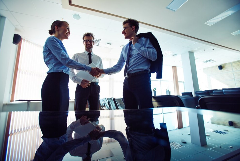 Profesionales consolidando una alianza de trabajo