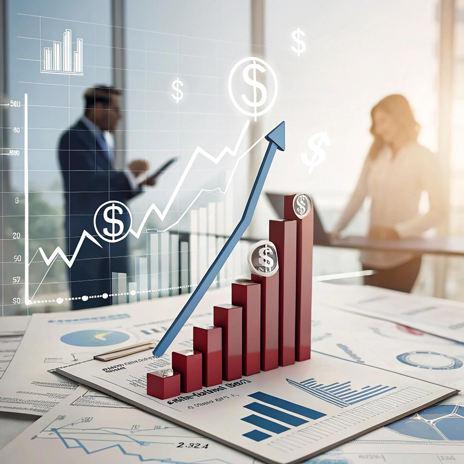 Representación de análisis financiero y crecimiento de un negocio